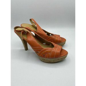 Nine West Orange Coral Open Toe Strappy Heels 7.5